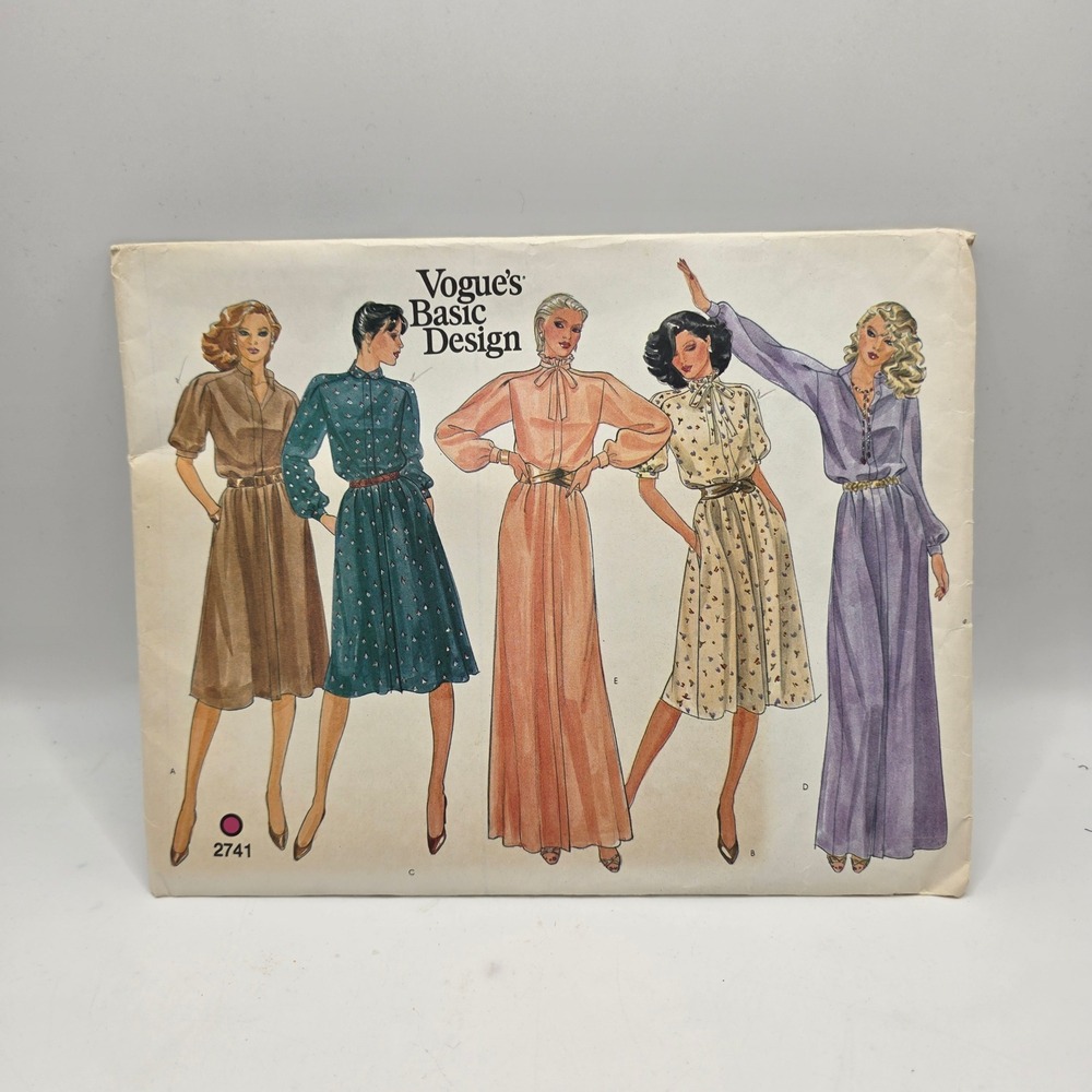 Vintage Vogue 2741 Dress Sewing Pattern Size 12 Prairie Cottagecore Maxi